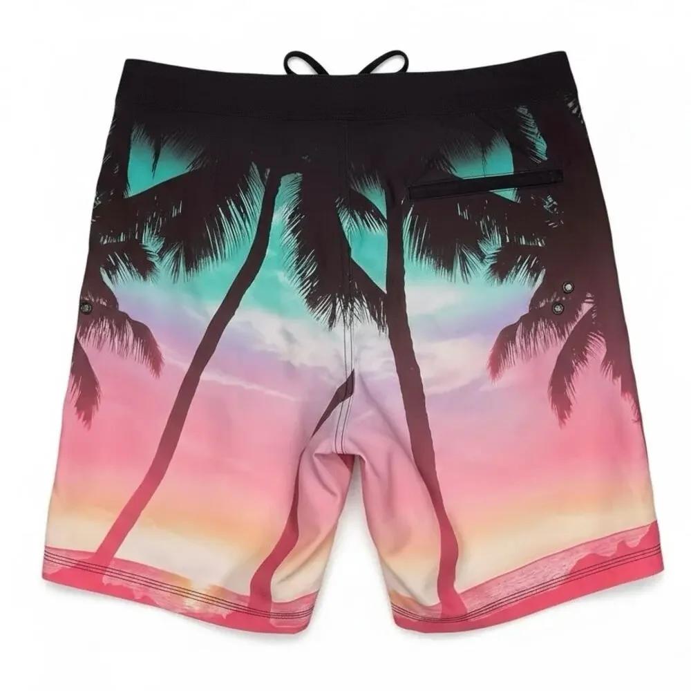 AMERICAN EAGLE Men's SWIM TRUNKS Palm Pink Blue PALM TREES Size MEDIUM